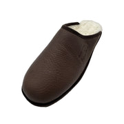 Men's Wide Leather Sheepskin Lined Mule Slippers