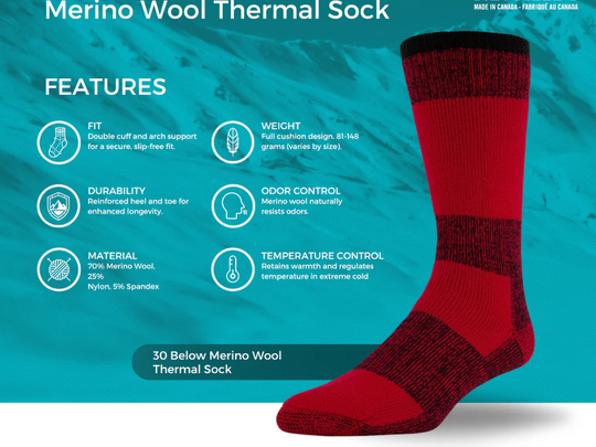 30 Below Merino Wool Thermal Sock