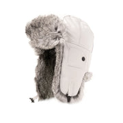 Leather Aviator Hat with Rabbit Trim