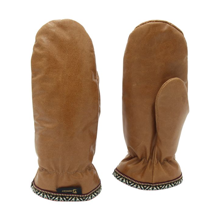 Women's Sheepskin Lined Leather Mittens With Braid