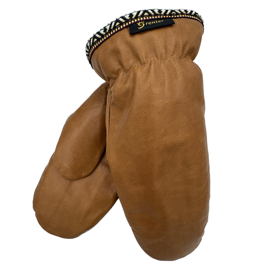 Women's Sheepskin Lined Leather Mittens With Braid