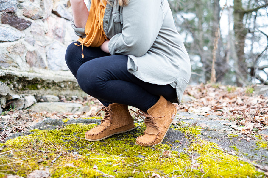 Women's Floral Embossed Suede Moccasin Boots