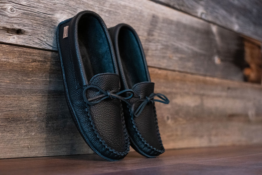 Men's Soft Sole Black Leather Moccasins