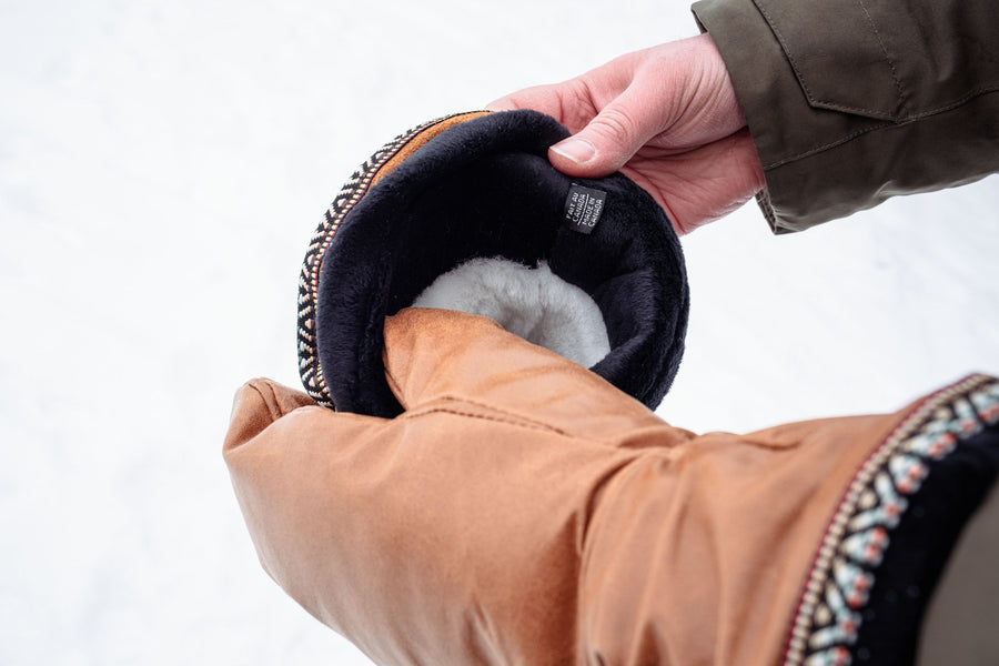 Men's Gauntlet Fringed Leather & Sheepskin Mittens