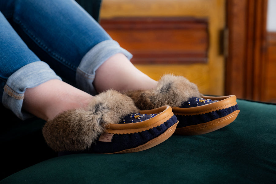 Women's Fleece Lined Rabbit Fur Suede Moccasins