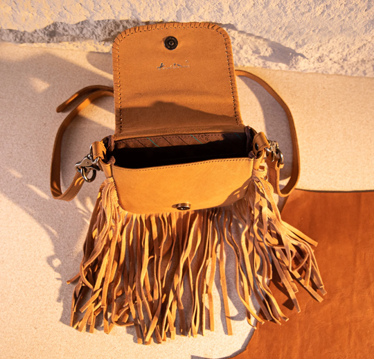 Leather Tooled Fringe Crossbody Purse