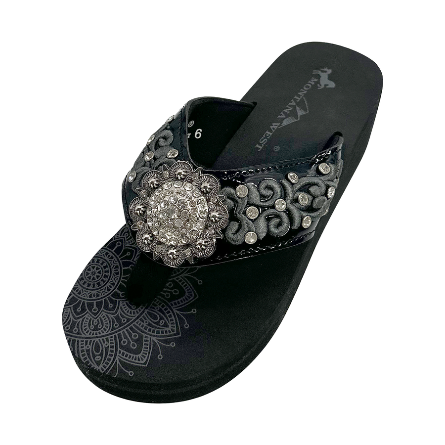 Women's Embroidered Wedge Flip-Flops