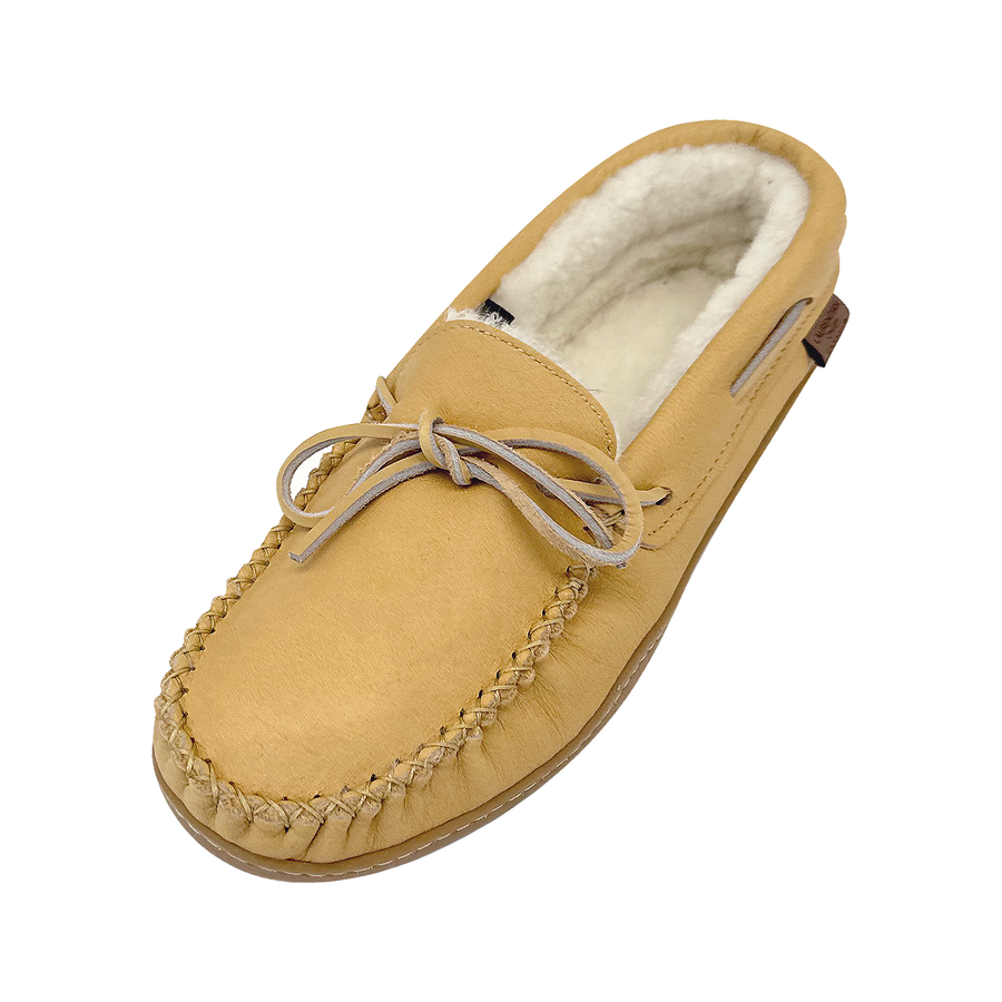 Men's Sheepskin Lined Leather Rubber Sole Moccasins