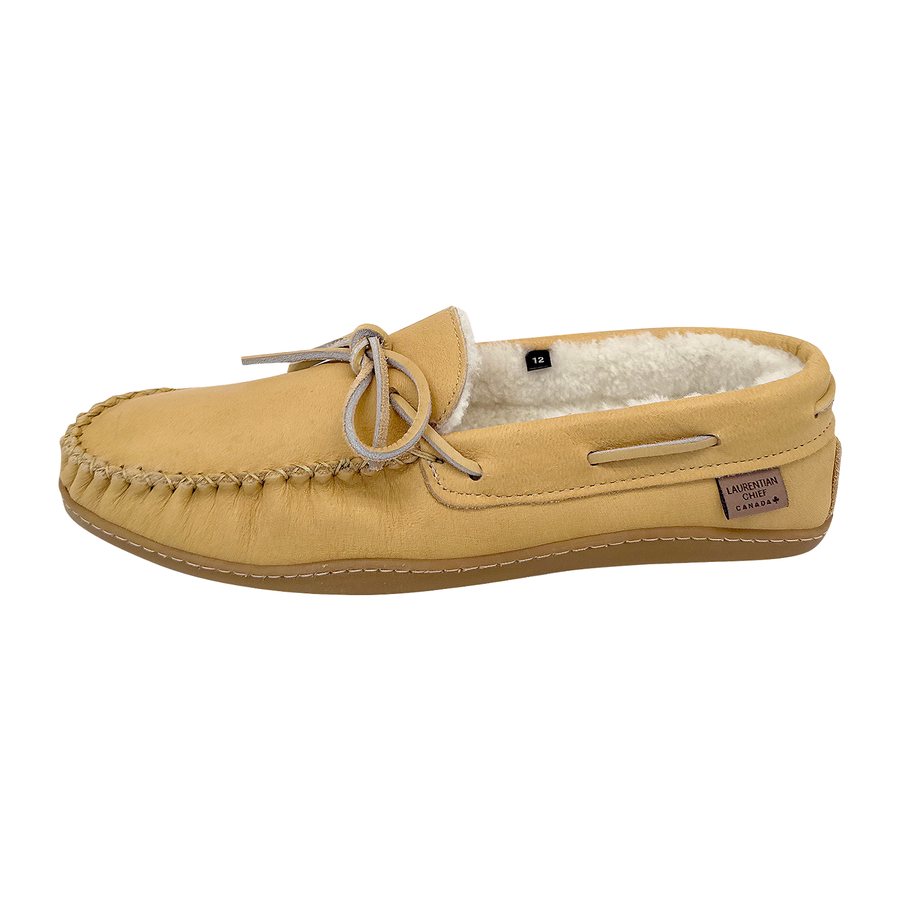 Men's Sheepskin Lined Suede Rubber Sole Moccasins