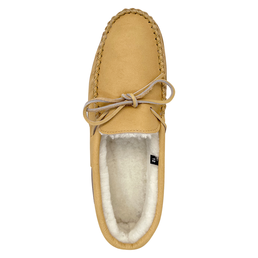 Men's Sheepskin Lined Leather Rubber Sole Moccasins