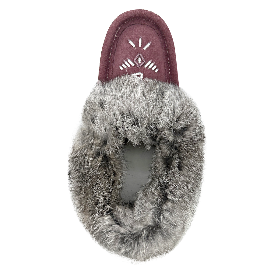 Women's Fleece Lined Rabbit Fur Plum Suede Moccasins