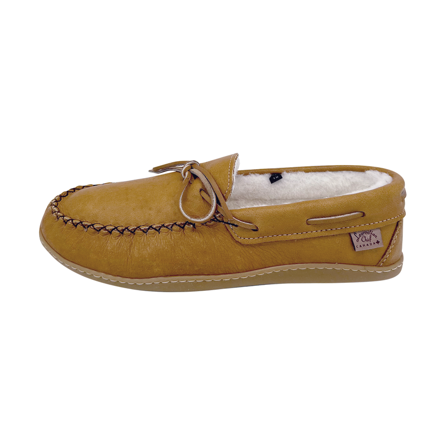 Men's Sheepskin Lined Leather Rubber Sole Moccasins