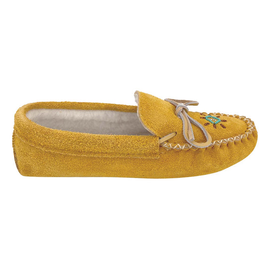 Women S Genuine Moosehide Suede Fleece Lined Beaded Moccasin Slippers Leather Moccasins