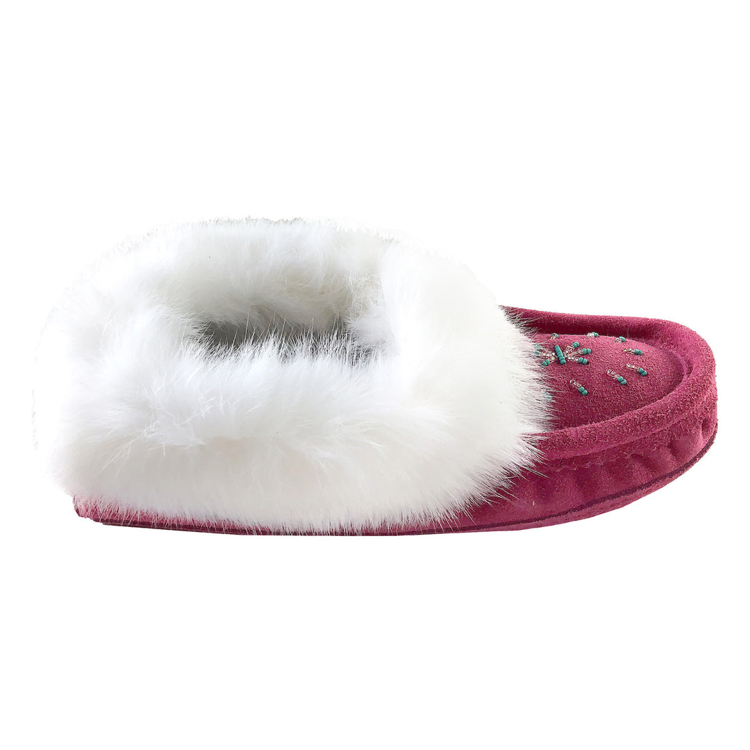 Women's Fleece Lined Fuchia Pink Suede Moccasins with Real Rabbit Fur ...