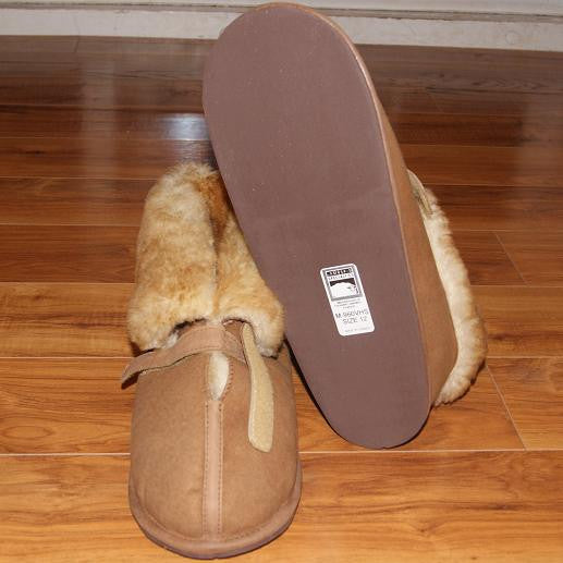 Sheepskin Wide Opening Cabin Slippers with Velcro Closure