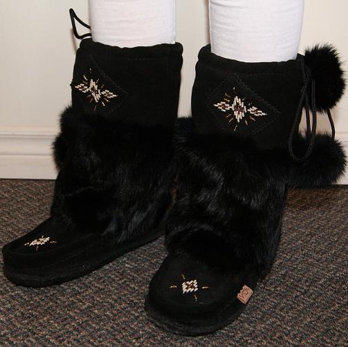 Women's Natural Rabbit and Suede Fur Boots Mukluks Yeti 