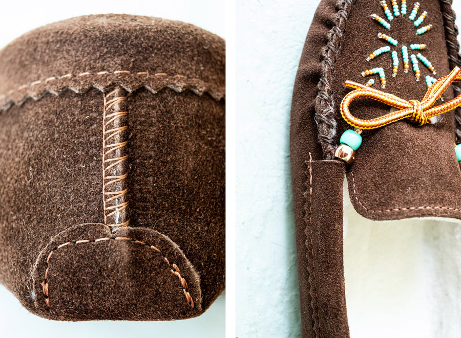 Women's Beaded Brown Genuine Suede Leather Indoor Moccasin Slippers –  Leather-Moccasins