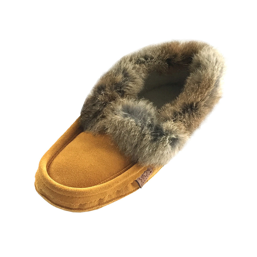 Men's Lined Genuine Suede Moccasin Slippers with Real Rabbit Fur