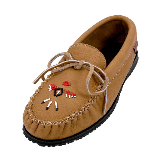 Mens Leather Moccasin Slippers Rubber PVC Sole Unlined Hard 