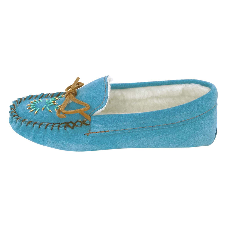 Women's Beaded Genuine Suede Leather Indoor Moccasin Slippers – Leather ...