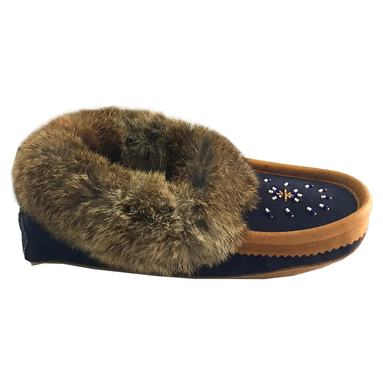 Women's Real Rabbit Fur Trim Genuine Suede Hand-Beaded Moccasins ...