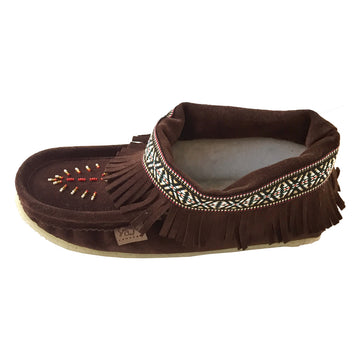 Women's Beaded & Fringed Fleece Lined Genuine Suede Moccasins Slippers ...